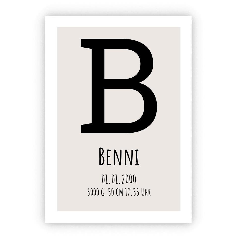 Monogramm Poster - Personalisiertes Geburtsposter - Name Datum -Minimalistisch individuell Geschenk Namensposter