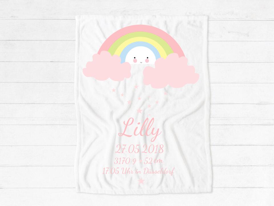 Kuscheliges Geburtsgeschenk Babydecke personalisiert, Geburtsgeschenk, Taufgeschenk, Fleecedecke Regenbogen