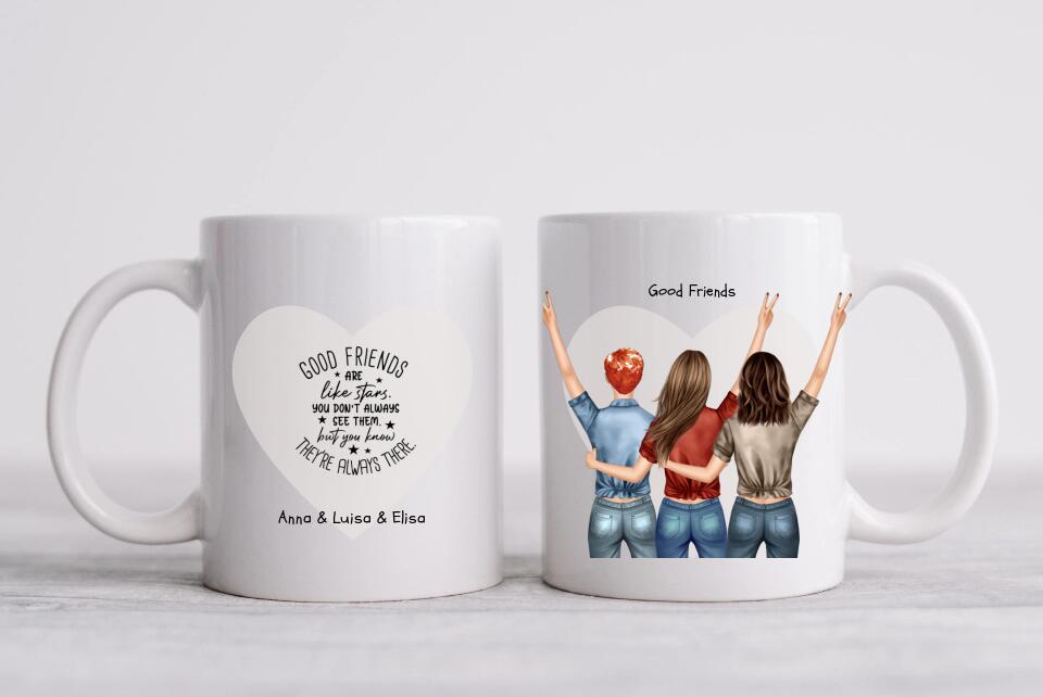 3 beste Freundinnen Tasse - personalisierte Tasse mit Spruch - Geschenkidee Freundin, Schwester, Kollegin, Weihnachtsgeschenk