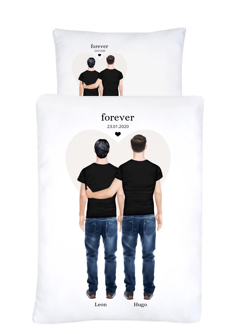 Partnergeschenk beste Freunde Geschenk personalisiert - 2 Männer Bettwäsche Freundschaft & Valentinstag Geschenk, Geburtstagsgeschenk & Weihnachtsgeschenk