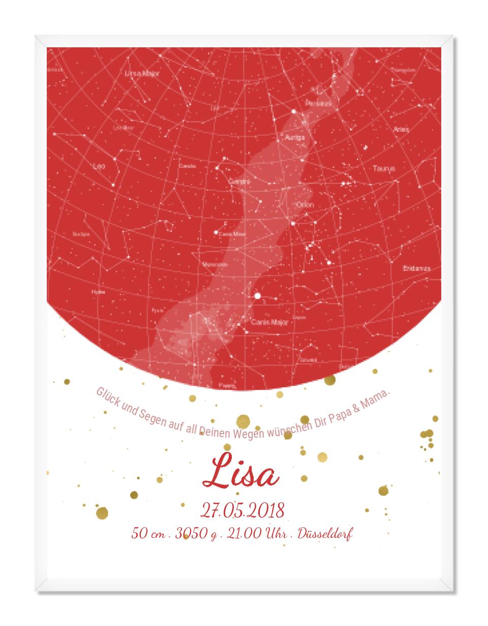 Geburtsgeschenk & Taufgeschenk Geburtsanzeige | Sternenhimmel Poster Sternkarte Design | Babygeschenk zur Geburt, zur Taufe | Mädchen