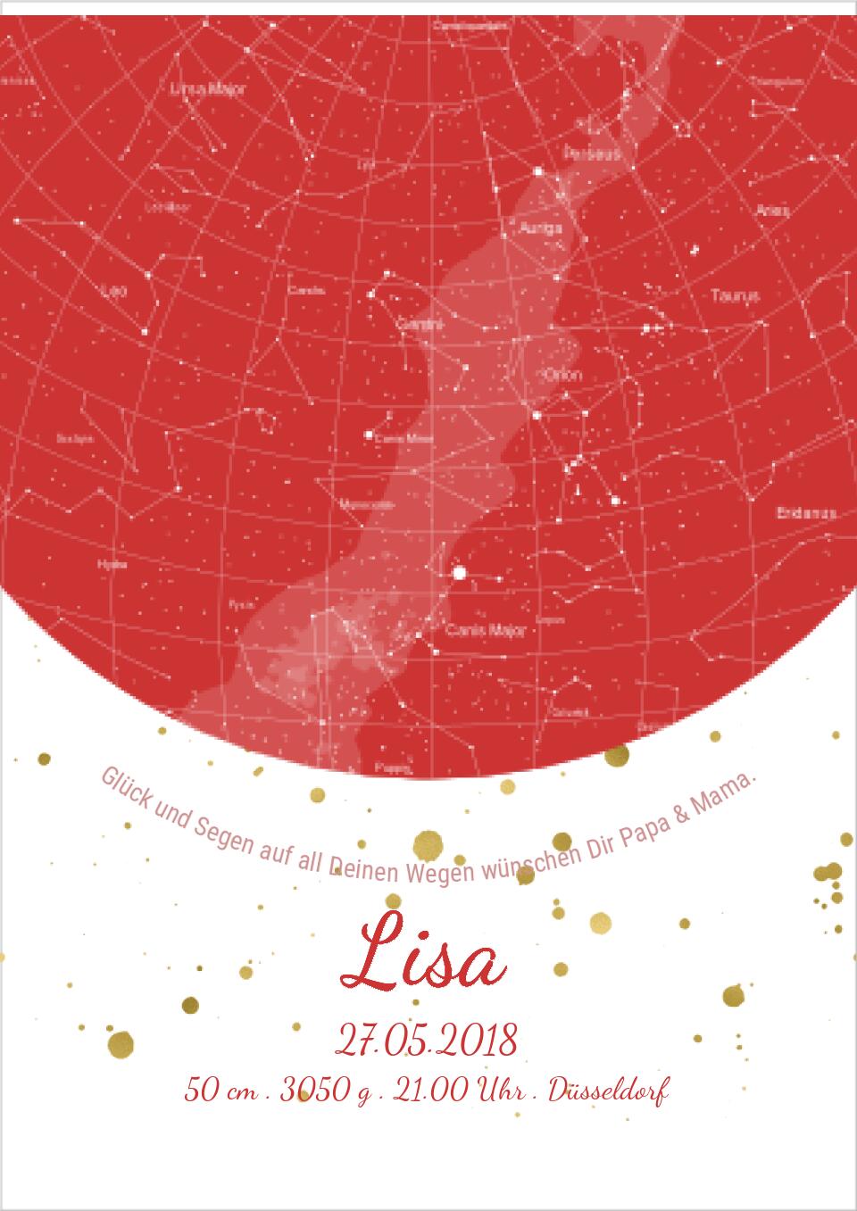 Geburtsgeschenk & Taufgeschenk Geburtsanzeige | Sternenhimmel Poster Sternkarte Design | Babygeschenk zur Geburt, zur Taufe | Mädchen