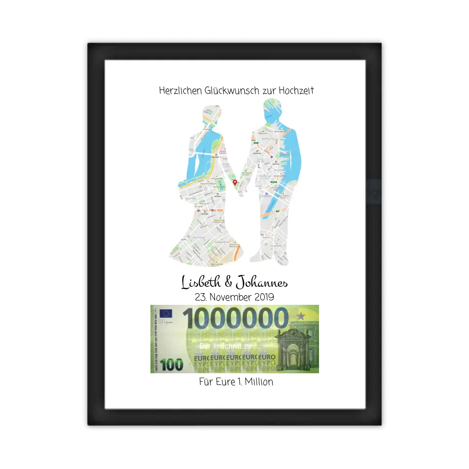 Personalisiertes Geldgeschenk zur Hochzeit - Hochzeitsgeschenk Für Eure 1. Million Standortkarte