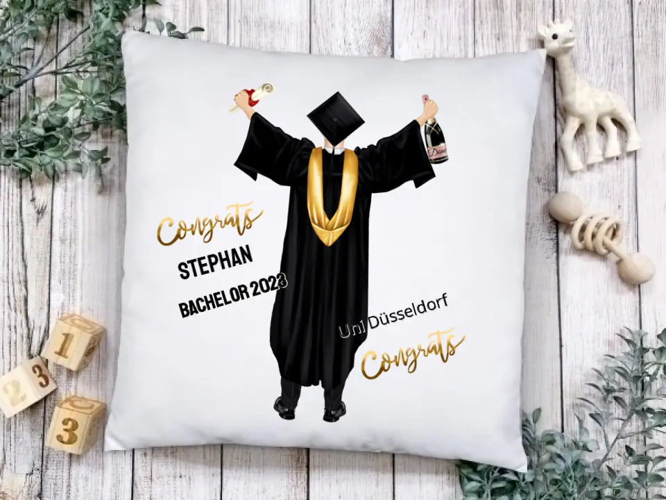 Personalisiertes Kissen Geschenk Studienabschluss, Schulabschluss, zum Doktor, Master, Bachelor & Abitur