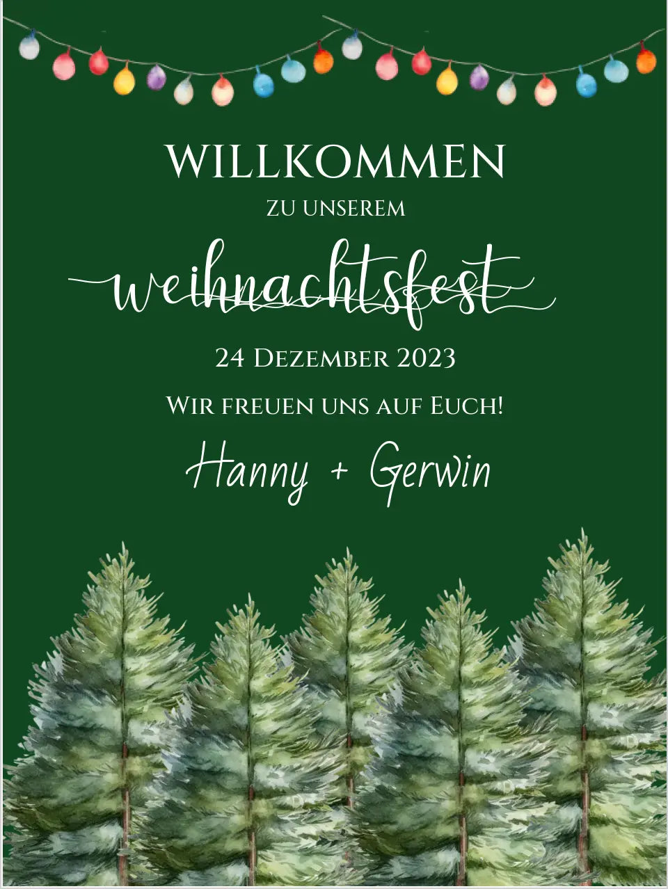 Weihnachtsschild Willkommen mit Tannenbäumen | Weihnachtsposter | Willkommensschild Weihnachten | Einladung Weihnachten | Weihnachten Einladung