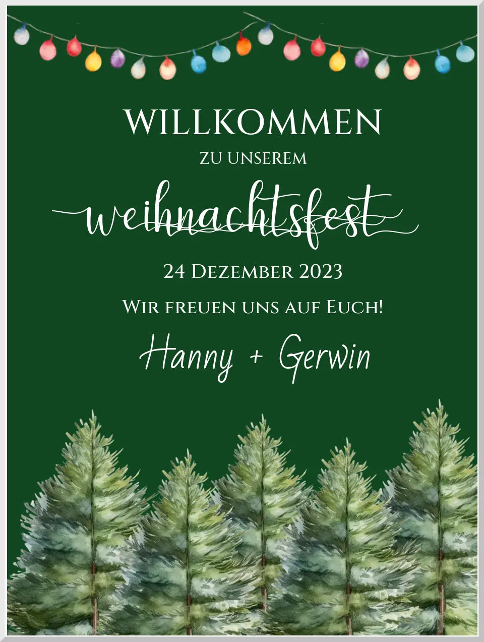 Weihnachtsschild Willkommen mit Tannenbäumen | Weihnachtsposter | Willkommensschild Weihnachten | Einladung Weihnachten | Weihnachten Einladung