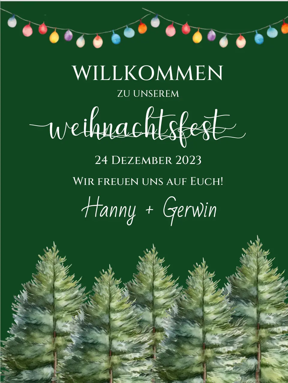 Weihnachtsschild Willkommen mit Tannenbäumen | Weihnachtsposter | Willkommensschild Weihnachten | Einladung Weihnachten | Weihnachten Einladung
