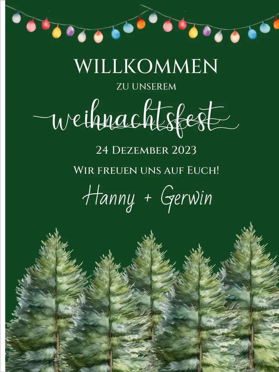 Weihnachtsschild Willkommen mit Tannenbäumen | Weihnachtsposter | Willkommensschild Weihnachten | Einladung Weihnachten | Weihnachten Einladung