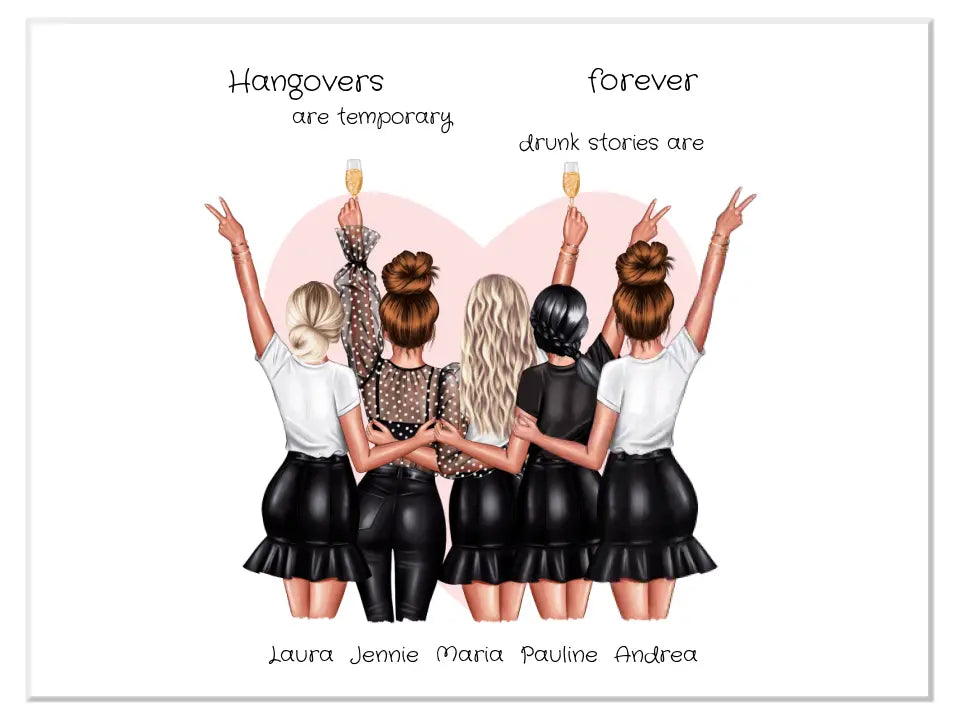 5 Beste Freundinnen personalisiertes Poster Geschenk Geburtstagsgeschenk - Freundin Bild Geschenk