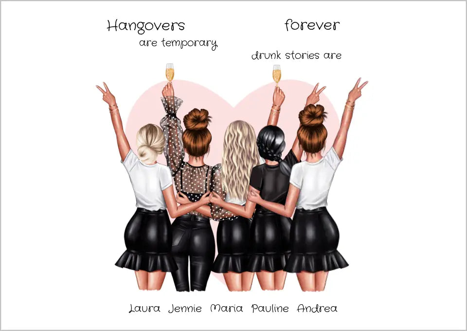 5 Beste Freundinnen personalisiertes Poster Geschenk Geburtstagsgeschenk - Freundin Bild Geschenk