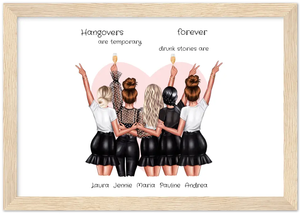 5 Beste Freundinnen personalisiertes Poster Geschenk Geburtstagsgeschenk - Freundin Bild Geschenk
