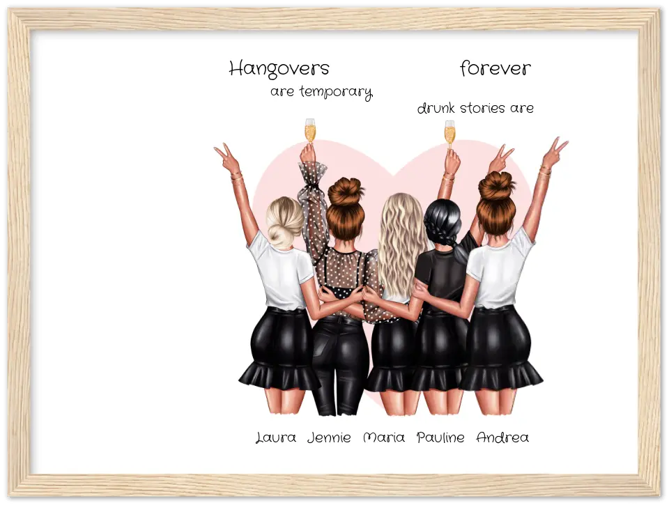 5 Beste Freundinnen personalisiertes Poster Geschenk Geburtstagsgeschenk - Freundin Bild Geschenk