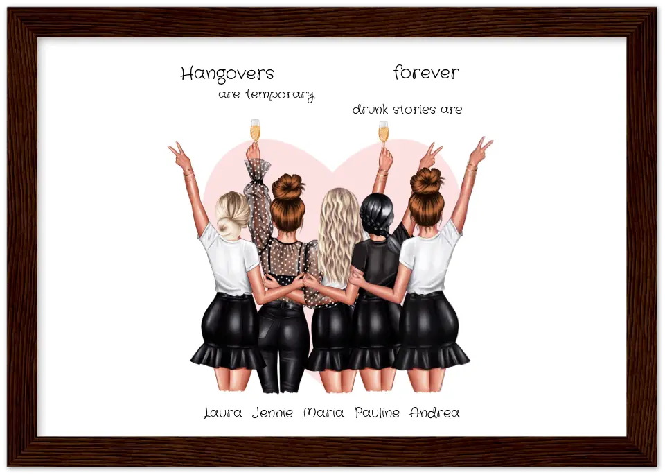 5 Beste Freundinnen personalisiertes Poster Geschenk Geburtstagsgeschenk - Freundin Bild Geschenk
