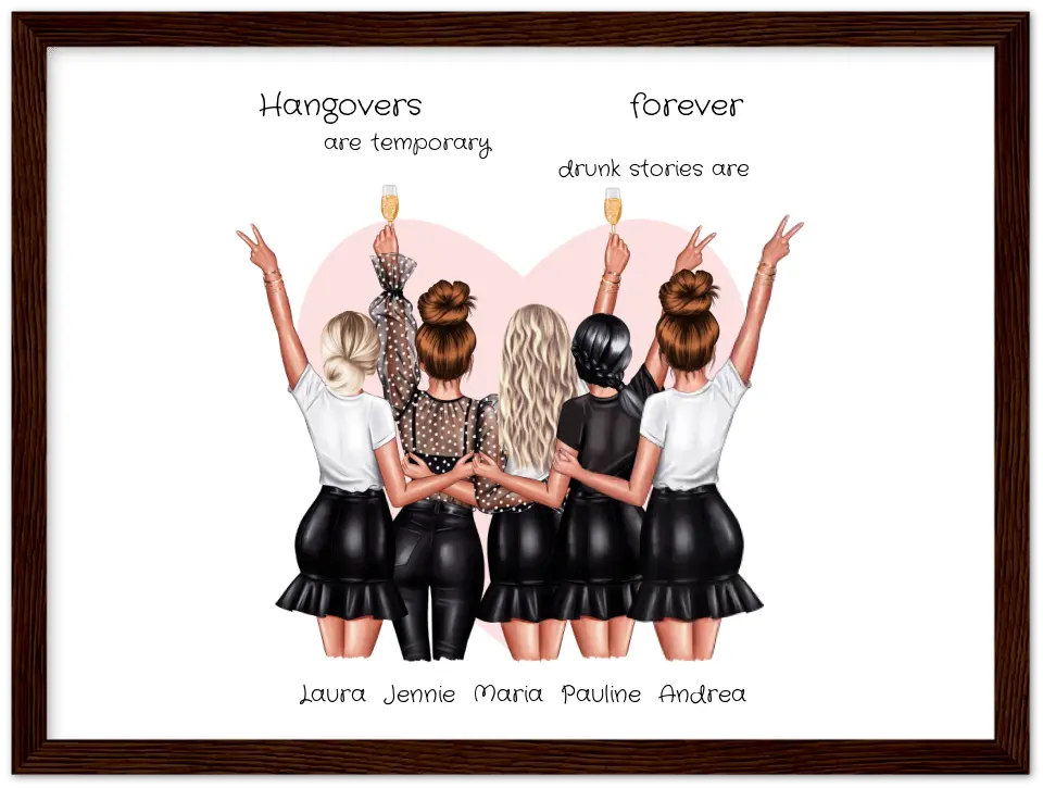 5 Beste Freundinnen personalisiertes Poster Geschenk Geburtstagsgeschenk - Freundin Bild Geschenk