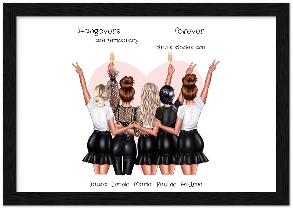 5 Beste Freundinnen personalisiertes Poster Geschenk Geburtstagsgeschenk - Freundin Bild Geschenk