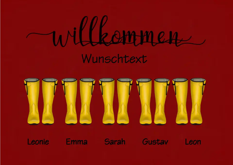 Poster Gummistiefel - Personalisiertes Familienbild 1-5 Personen mit Wunschtext - Geburtstagsgeschenk, Weihnachtsgeschenk