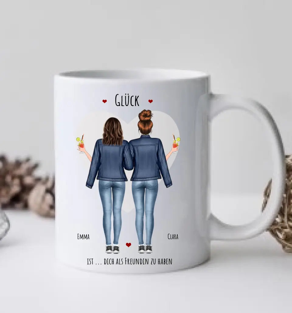 Glück 2 Beste Freundinnen Geschenk Tasse personalisiert, Geschenk Schwester, Kollegin
