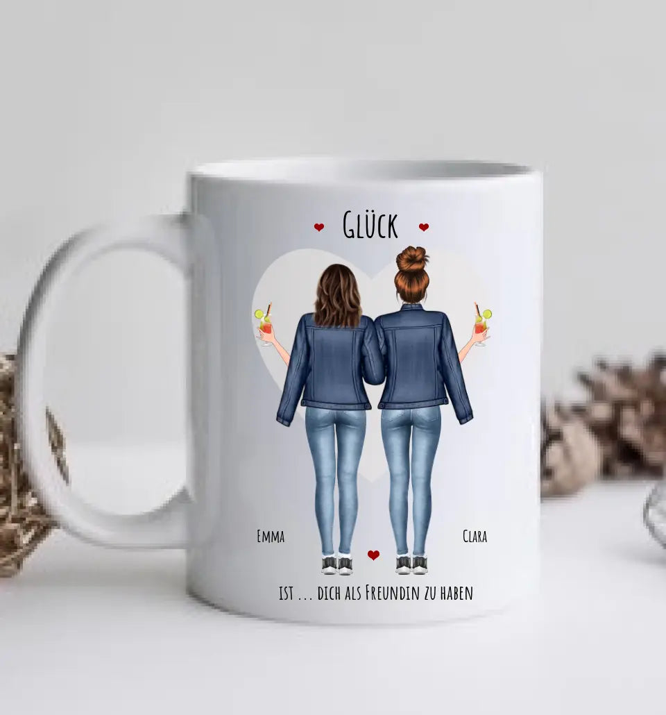 Glück 2 Beste Freundinnen Geschenk Tasse personalisiert, Geschenk Schwester, Kollegin