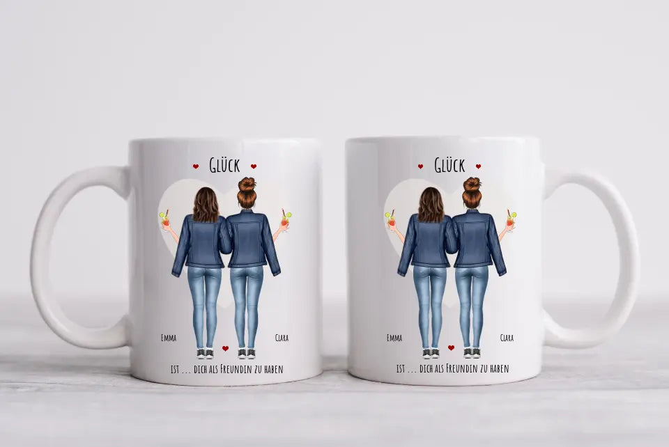 Glück 2 Beste Freundinnen Geschenk Tasse personalisiert, Geschenk Schwester, Kollegin