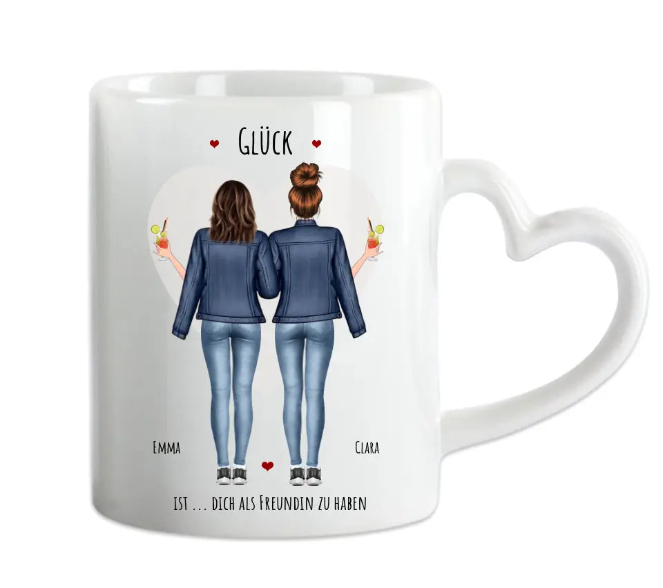 Glück 2 Beste Freundinnen Geschenk Tasse personalisiert, Geschenk Schwester, Kollegin