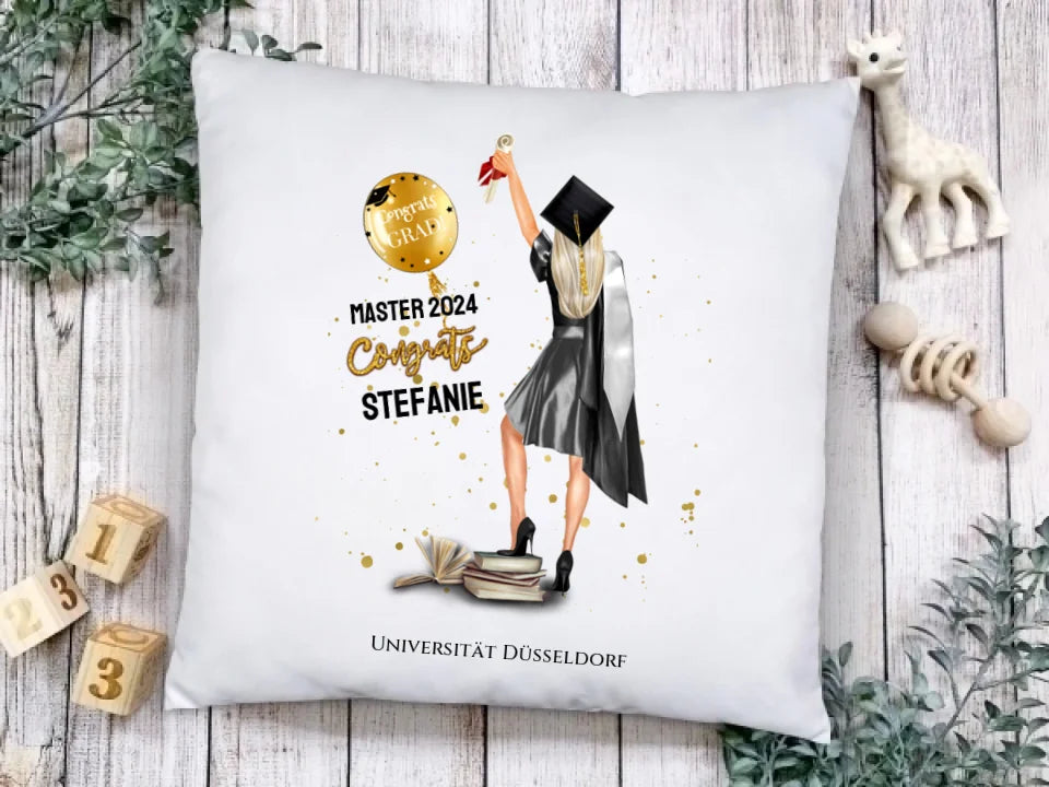 Personalisiertes Kissen Geschenk Studienabschluss, Schulabschluss zum Doktor, Master, Bachelor & Abitur, Absolventin