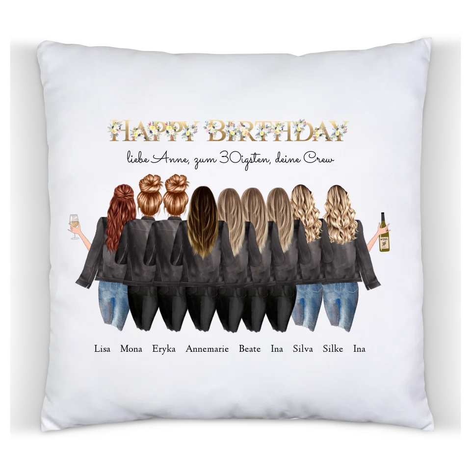 Geschenk 30 Geburtstag Freundin - Deko Kissen personalisiert | 9 Freundinnen Geburtstagsgeschenk