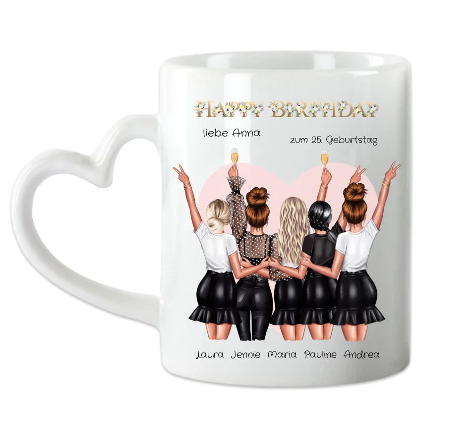 25. Geburtstag Geschenk Frau - Geschenk für Freundin / 5 Freundinnen Tasse personalisiert - Becher für Mädchen mit Name & Geburtstagsdatum