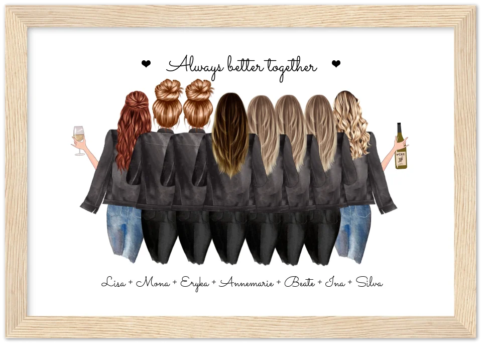 Geburtstag Freundin Geschenk Bild & Poster Geburtstagsgeschenk mit 8 Freundinnen personalisiert