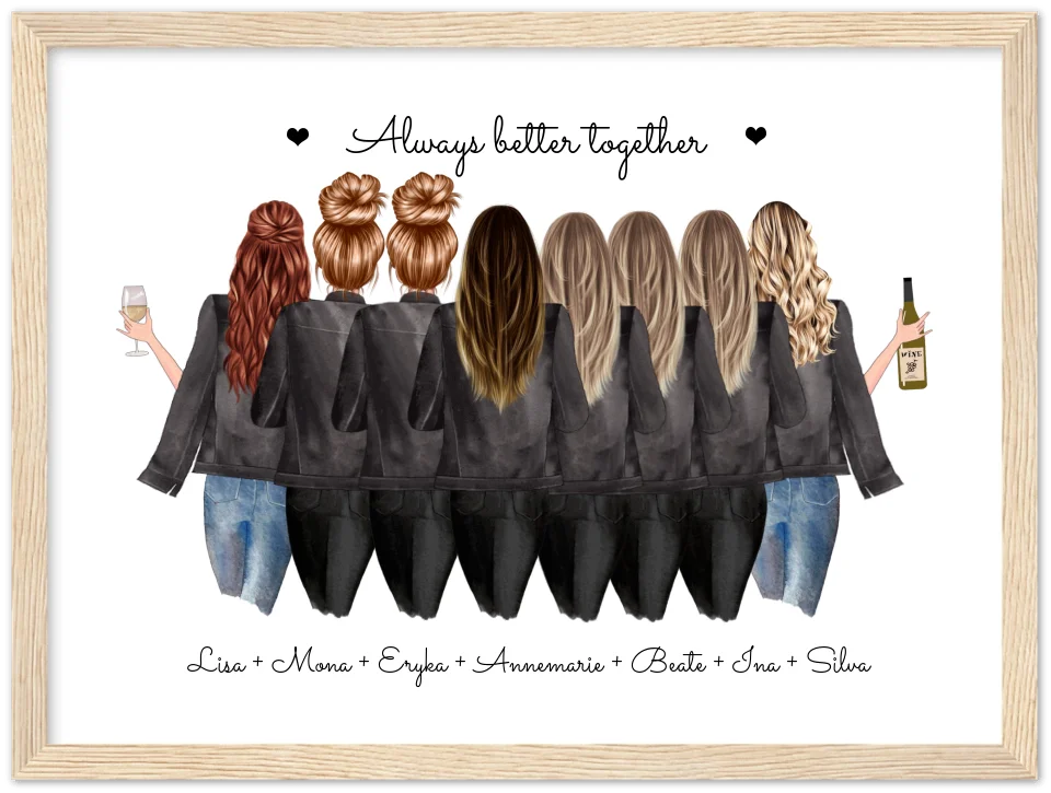 Geburtstag Freundin Geschenk Bild & Poster Geburtstagsgeschenk mit 8 Freundinnen personalisiert