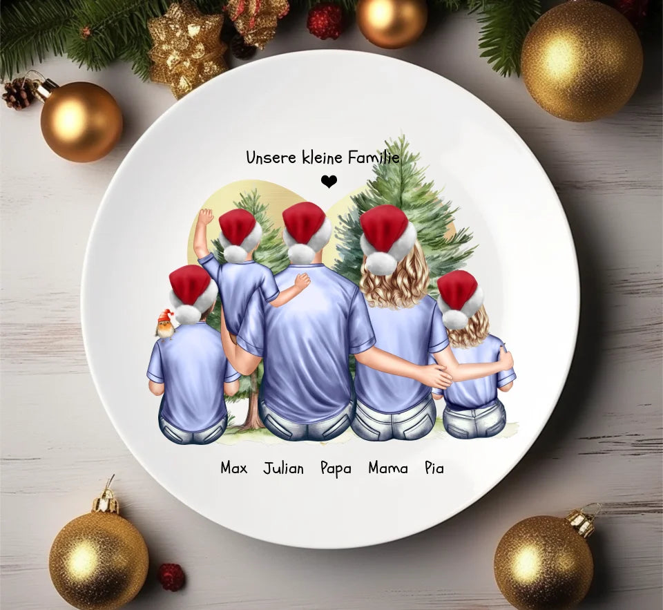 Adventsteller / Weihnachtsteller mit Mama & Papa und 3 Kindern personalisiert mit Namen, Spruch und Kleidung - Personalisiertes Nikolausgeschenk & Weihnachtsgeschenk & Geburtstagsgeschenk