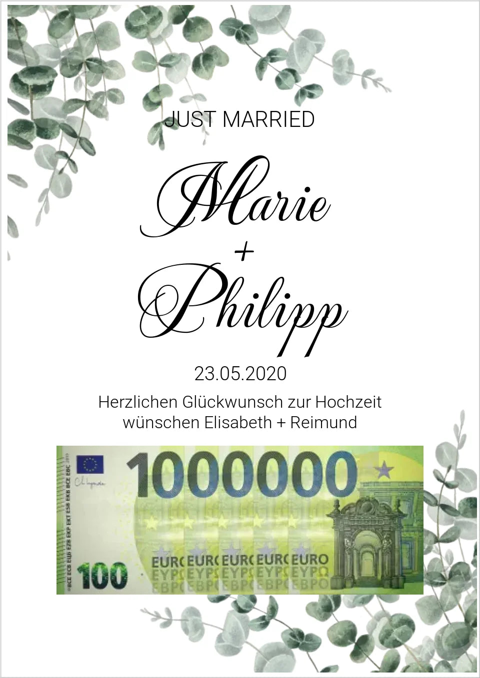 Geldgeschenk Wunscherfüller - Personalisiertes Geldgeschenk zur Hochzeit - Hochzeitsgeschenk Eure 1. Million