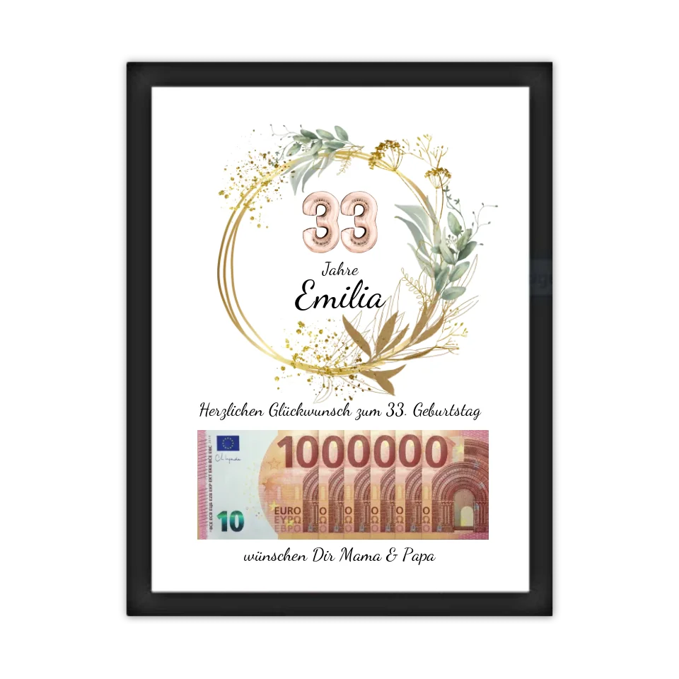 33 Geburtstag Geldgeschenk Wunscherfüller zum Geburtstag, Geburtstagsgeschenk 1. Million