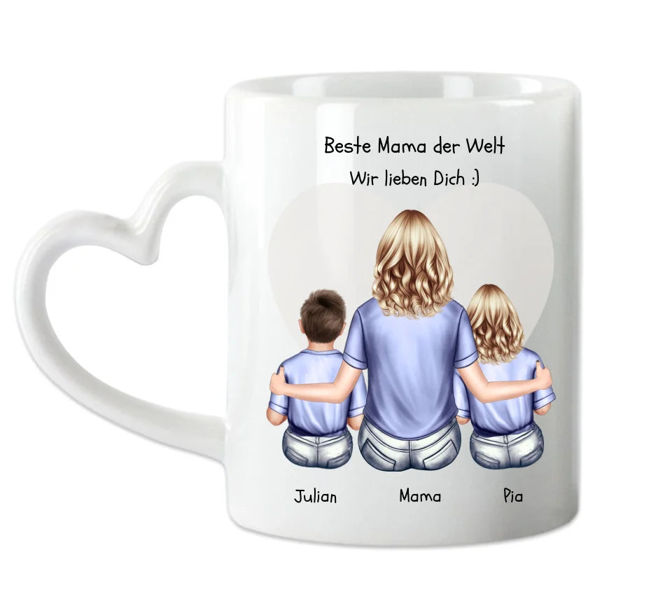 Muttertagsgeschenk personalisierte Tasse Mama mit 2 Kindern - Geschenk Muttertag - Geburtstagsgeschenk Mama
