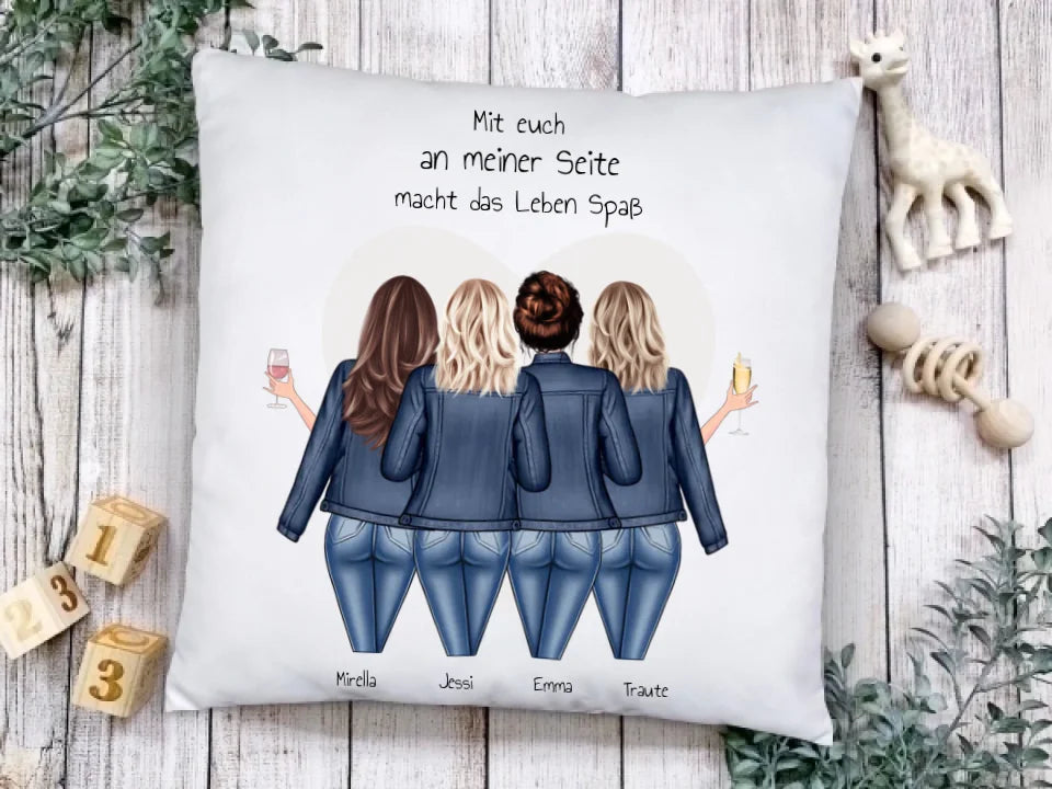 Personalisiertes Geschenk Freundin - 4 beste Freundinnen Kissen - Geburtstagsgeschenk, Weihnachtsgeschenk