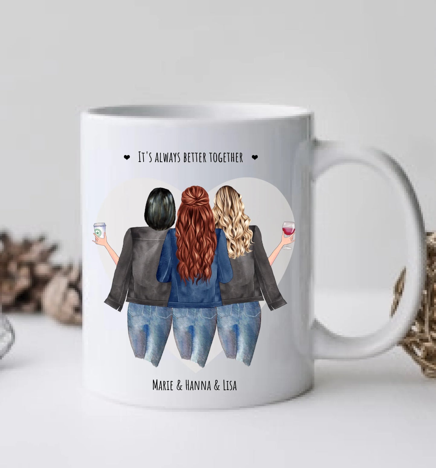 Personalsiertes beste Freunde Geschenk - 3 Beste Freundinnen Tasse - Geschenk Schwester, Mama, Kollegin - Geburtstagsgeschenk, Ostergeschenk