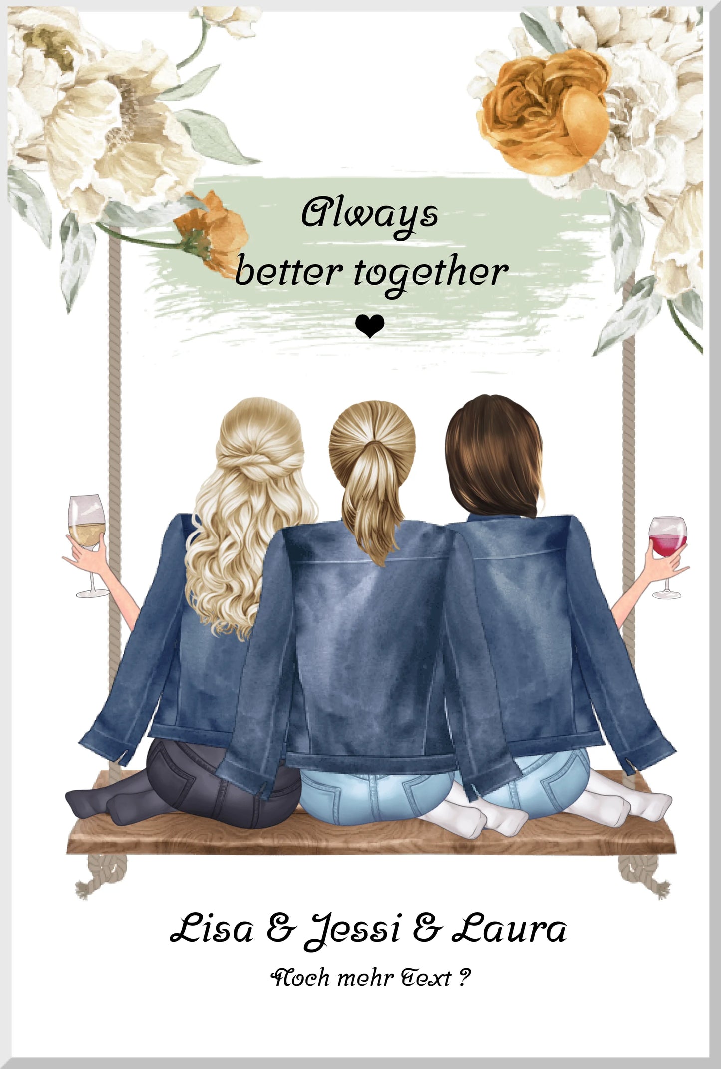 3 beste Freundinnen Poster personalisiert Bild Geschenk Geburtstag - Freundin Geburtstagsgeschenk