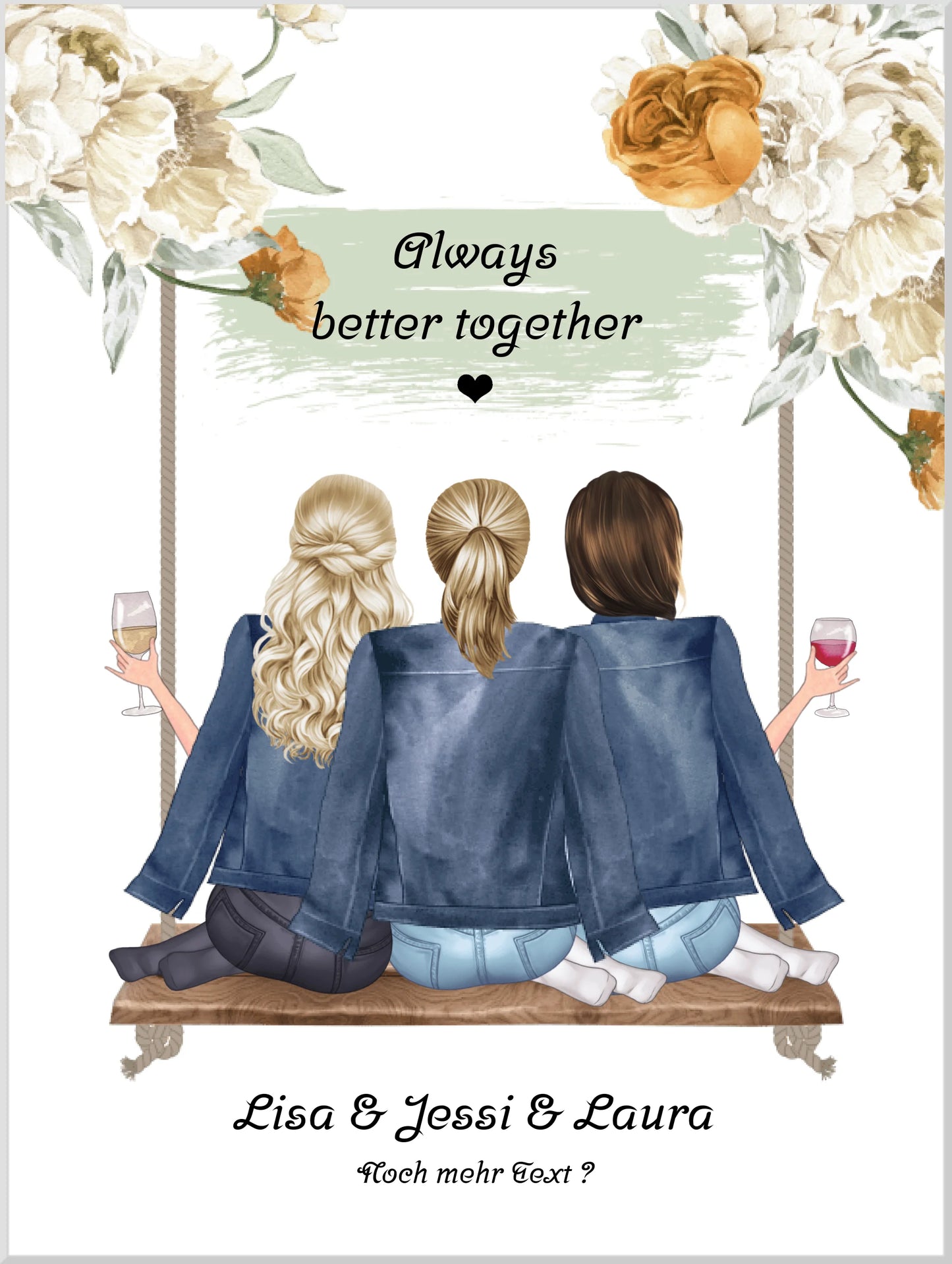 3 beste Freundinnen Poster personalisiert Bild Geschenk Geburtstag - Freundin Geburtstagsgeschenk