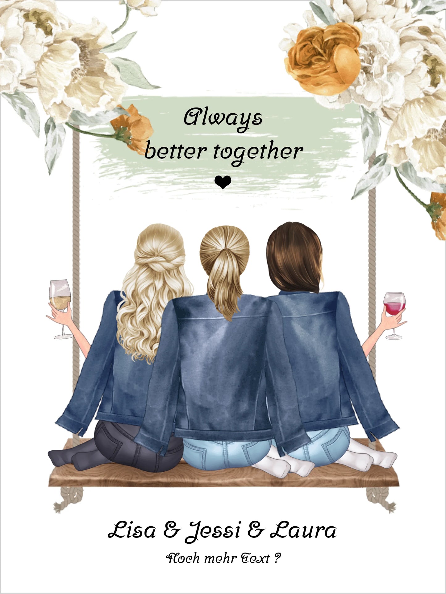 3 beste Freundinnen Poster personalisiert Bild Geschenk Geburtstag - Freundin Geburtstagsgeschenk