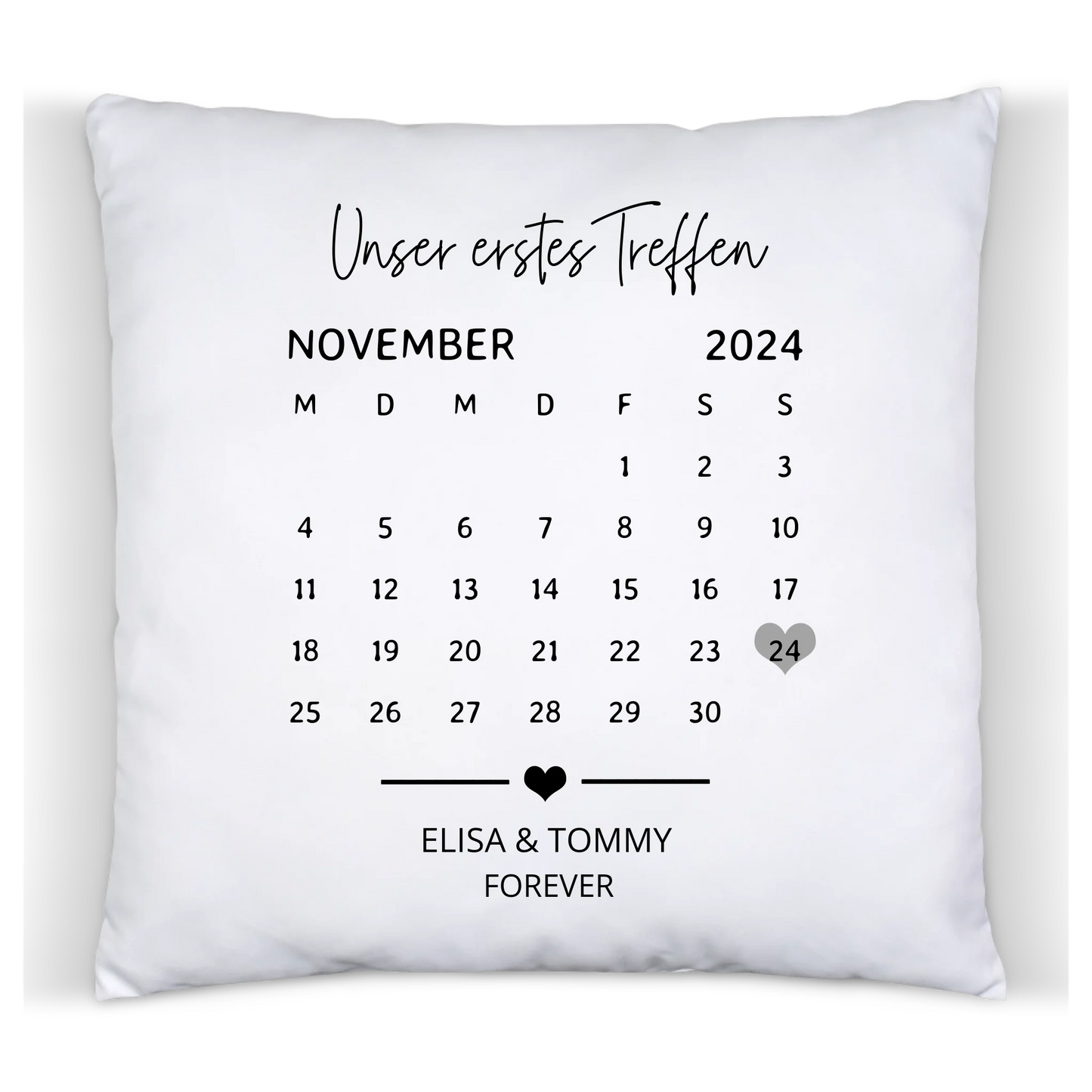 Our first date - Personalisiertes Kissen mit Namen und Datum