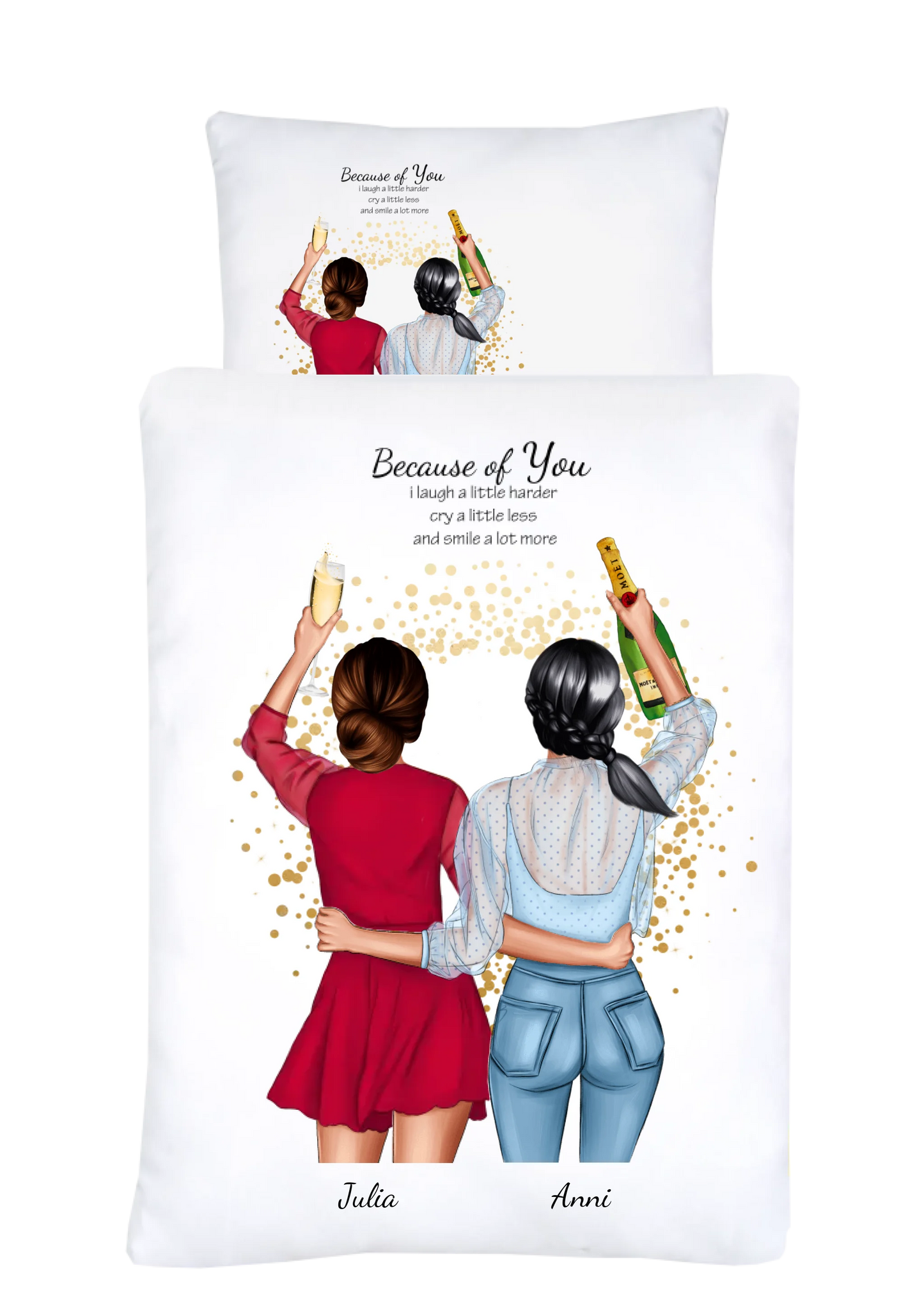 Personalisierte Bettwäsche für Pärchen, beste Freundinnen - Beste Freunde Geschenk als Geburtstagsgeschenk & Weihnachtsgeschenk