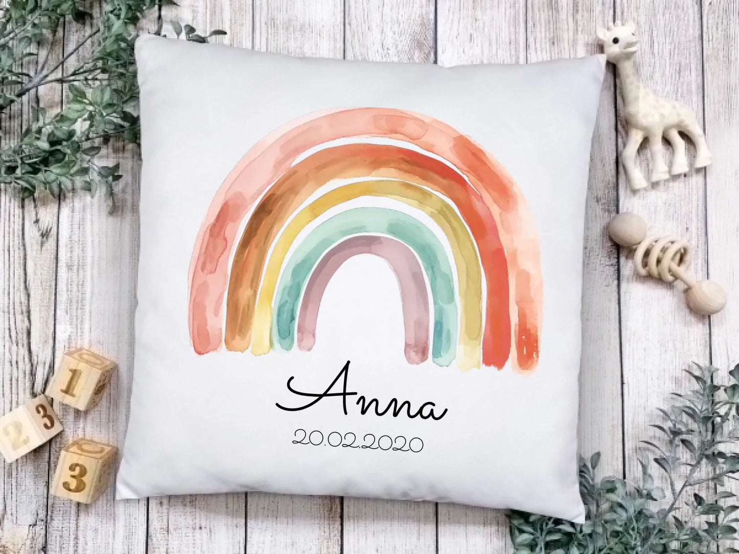 Personalisiertes Kissen Regenbogen | Einschulungsgeschenk Mädchen | Geburtstagsgeschenk, Babygeschenk | Ostergeschenk