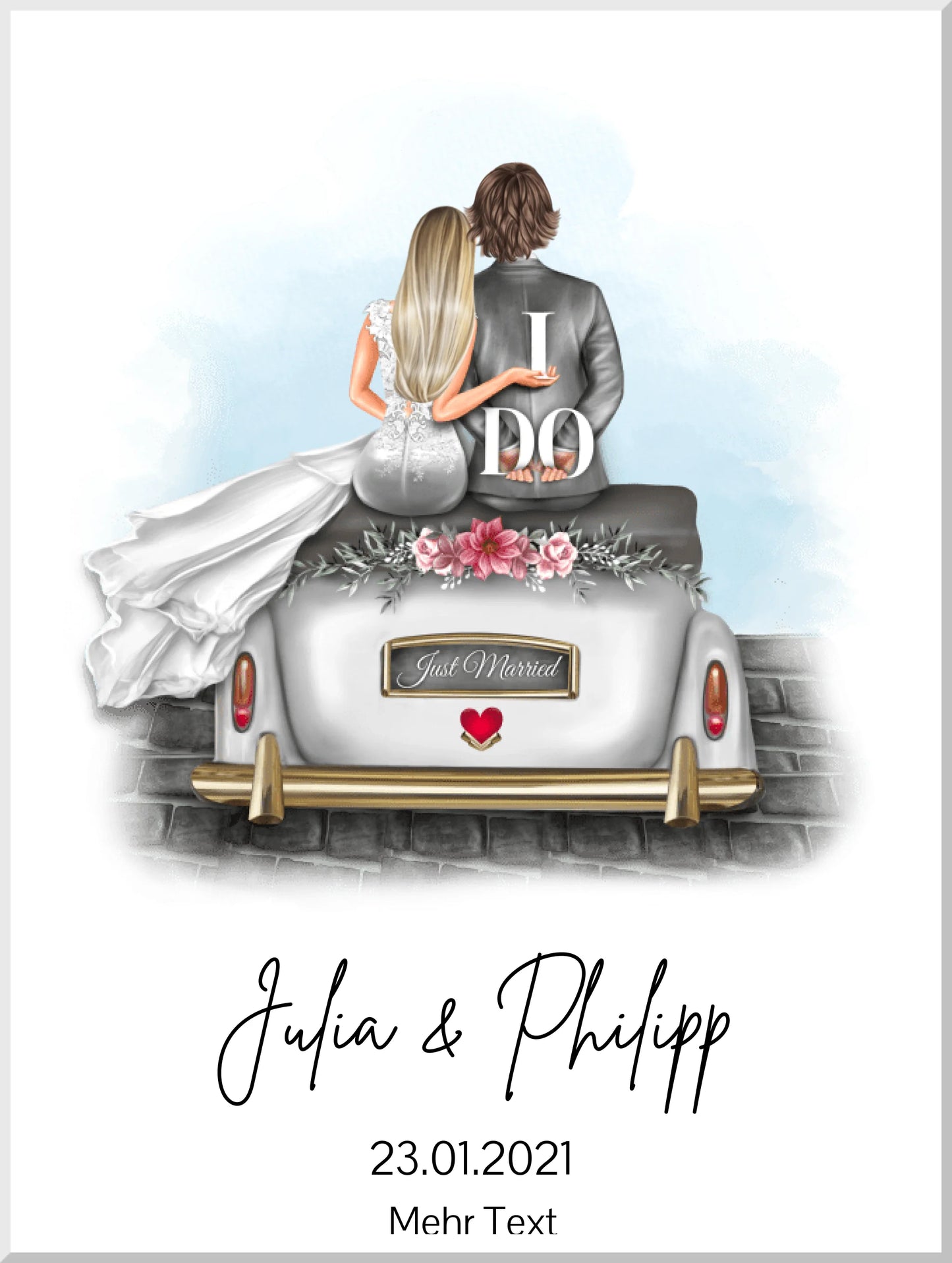 Hochzeitspaar im Hochzeitsauto | Personalisiertes Poster Hochzeitsgeschenk | Geschenk Wedding Car Hochzeit
