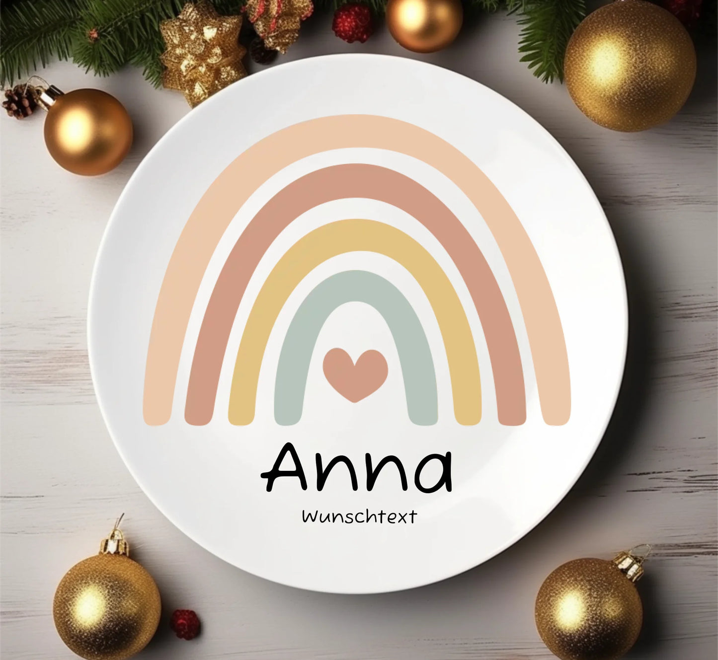 Personalisierter Kinderteller Regenbogen Mädchen Kindergeschirr Teller | Geschenk 1. Geburtstag, Einschulung
