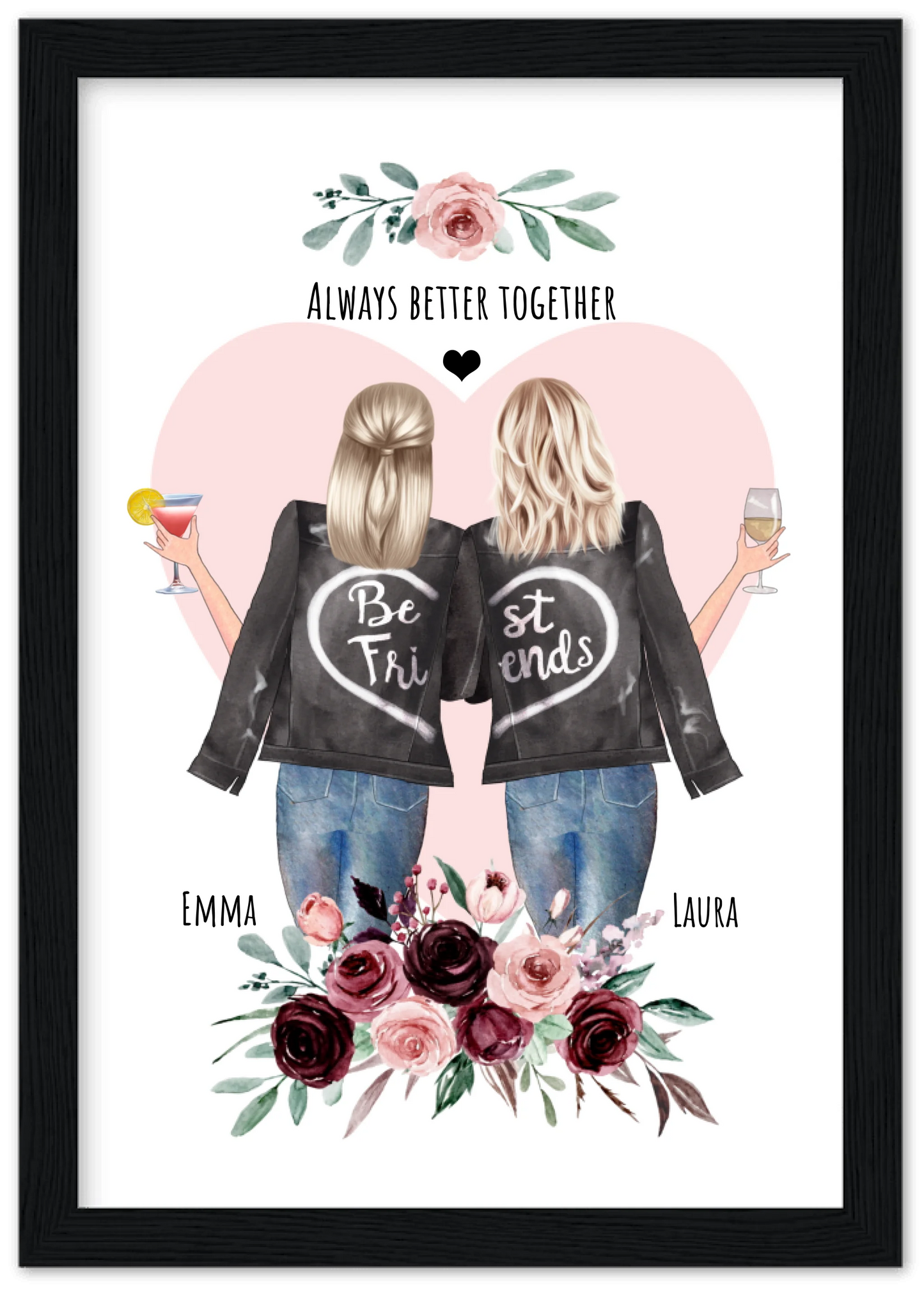 2 Beste Freundinnen Poster gerahmt - 2 Beste Freundinnen Bild personalisiertes Geschenk - Geburtstagsgeschenk - Ostergeschenk
