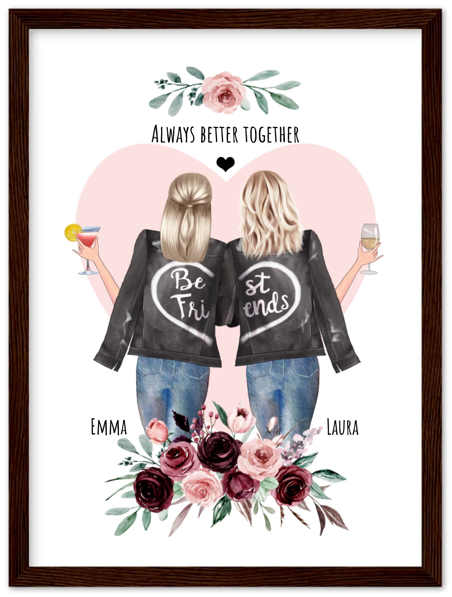 2 Beste Freundinnen Poster gerahmt - 2 Beste Freundinnen Bild personalisiertes Geschenk - Geburtstagsgeschenk - Ostergeschenk