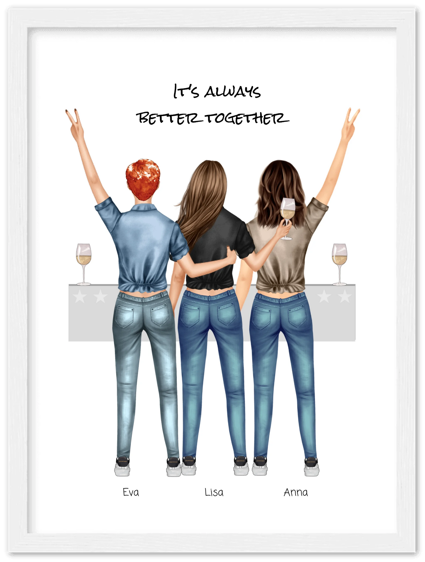 3 Beste Freundinnen Poster gerahmt - True Friends - Beste Freundin Bild personalisiertes Geburtstagsgeschenk - Ostergeschenk - Geschenk Schwester
