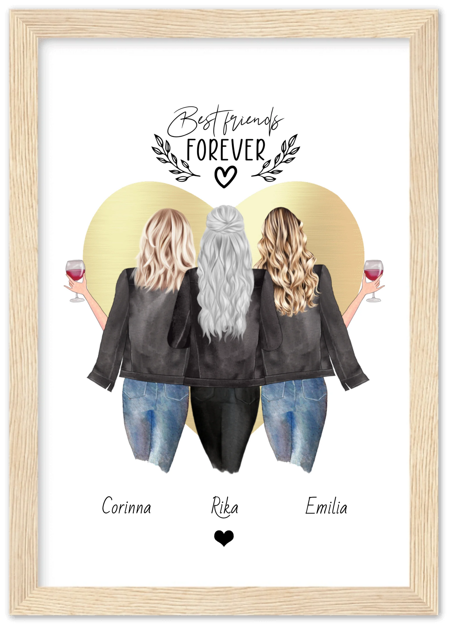 3 Beste Freundinnen Poster gerahmt - True Friends - Personalisiertes Geschenk Freundin Bild - Geburtstagsgeschenk Schwester