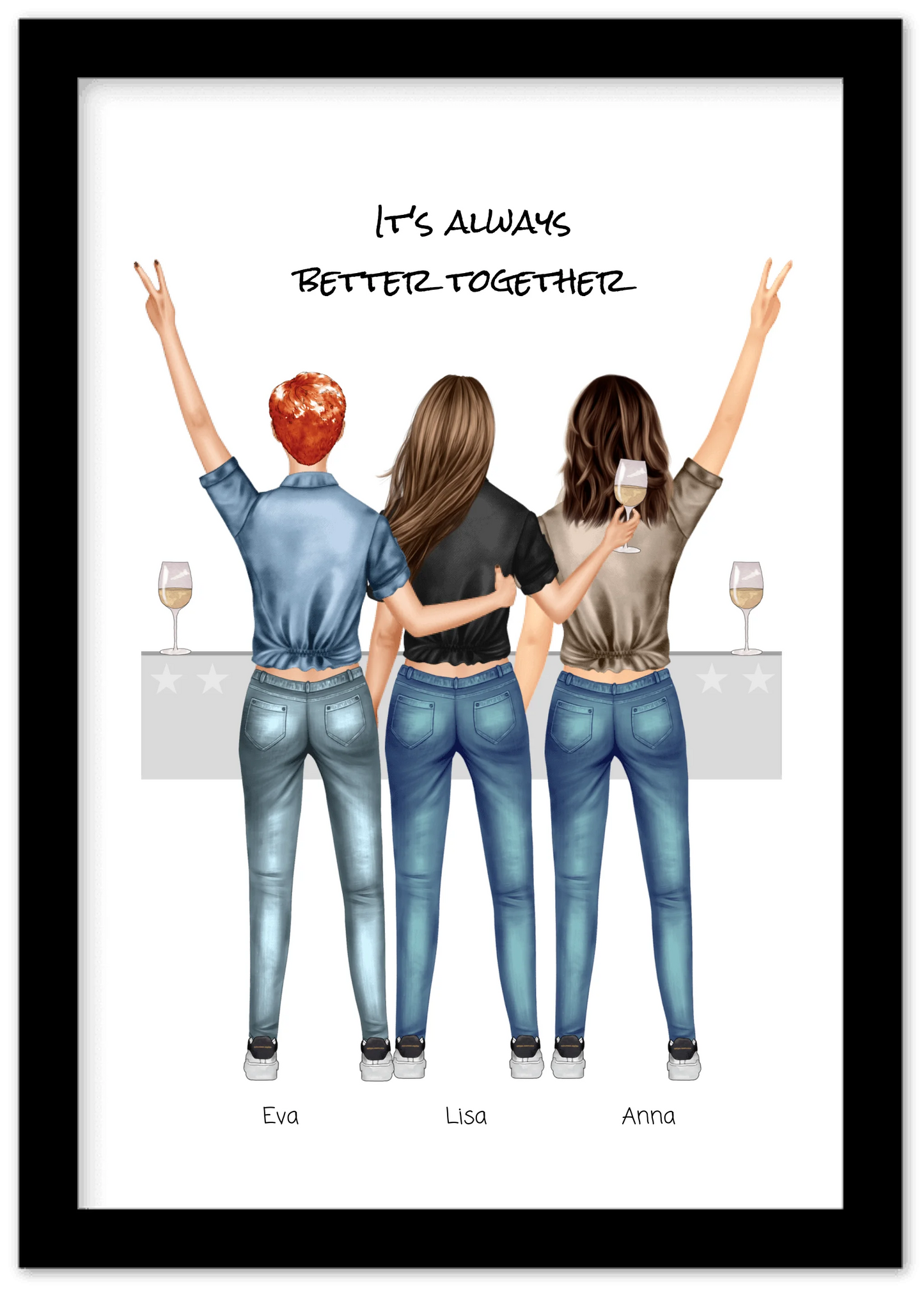 3 Beste Freundinnen Poster gerahmt - True Friends - Beste Freundin Bild personalisiertes Geburtstagsgeschenk - Ostergeschenk - Geschenk Schwester