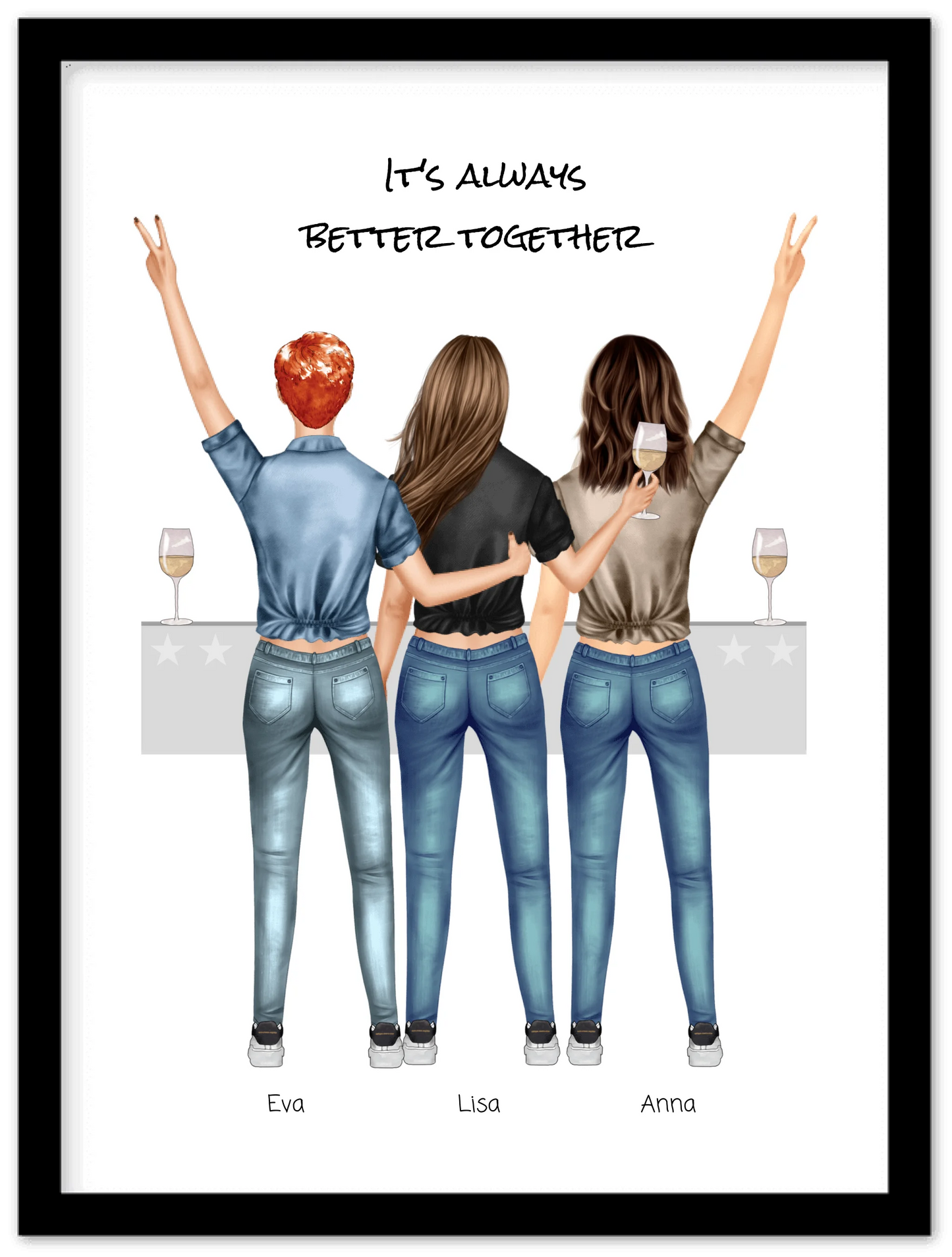 3 Beste Freundinnen Poster gerahmt - True Friends - Beste Freundin Bild personalisiertes Geburtstagsgeschenk - Ostergeschenk - Geschenk Schwester