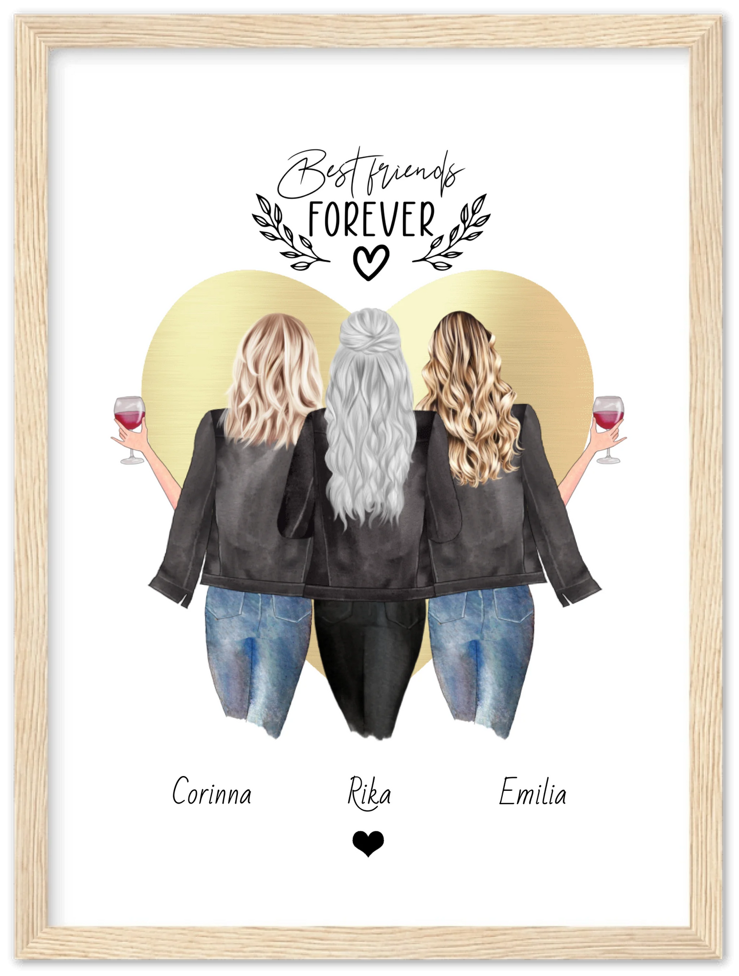 3 Beste Freundinnen Poster gerahmt - True Friends - Personalisiertes Geschenk Freundin Bild - Geburtstagsgeschenk Schwester